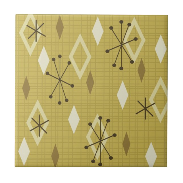 Mid Century Modern Diamonds Yellow Ceramic Tile (Front)