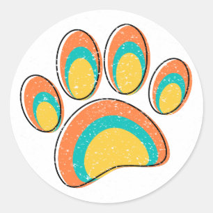 Mid Century Modern Dog Paw Old Print Classic Round Sticker