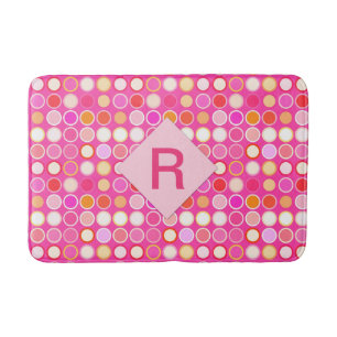 Mid-Century Modern Dots - deep pink & multi Bathroom Mat