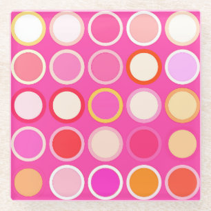Mid-Century Modern Dots - deep pink & multi Glass Coaster