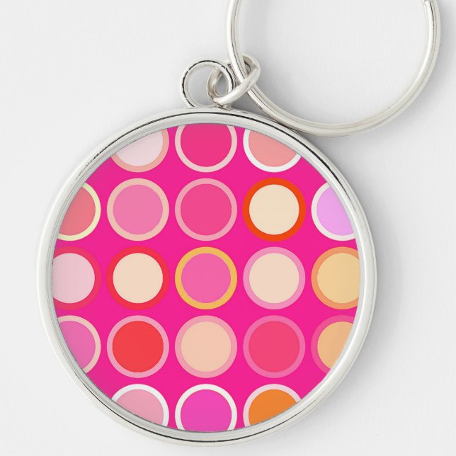 Mid-Century Modern Dots - deep pink & multi Keychain (Front)