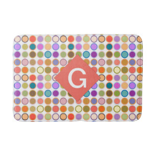 Mid-Century Modern Dots, Multi Colors on White Bath Mat