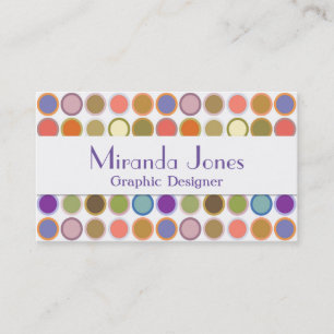 Mid-Century Modern Dots, Multi Colors on White Business Card