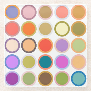 Mid-Century Modern Dots, Multi Colors on White Glass Coaster