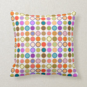 Mid-Century Modern Dots, Multi Colors on White Throw Pillow