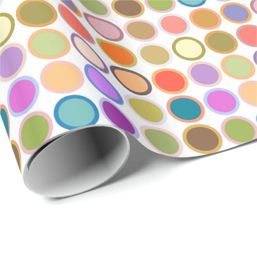 Mid_Century Modern Dots Multi Colors on White Wrapping Paper