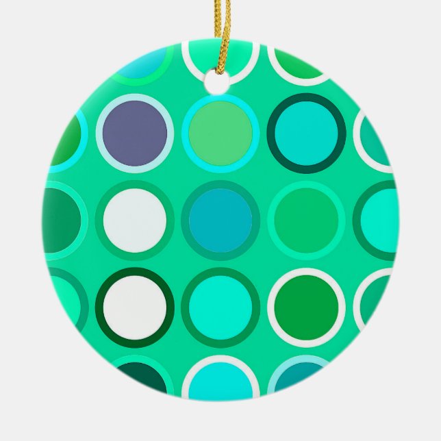 Mid-Century Modern Dots - shades of aqua Ceramic Ornament (Front)
