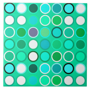 Mid-Century Modern Dots - shades of aqua Ceramic Tile