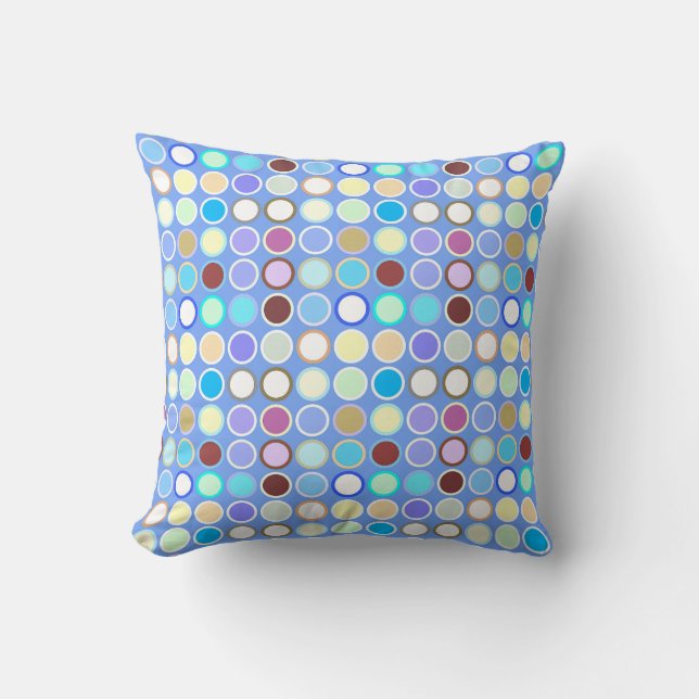 Mid-Century Modern Dots - sky blue & multi Throw Pillow (Front)