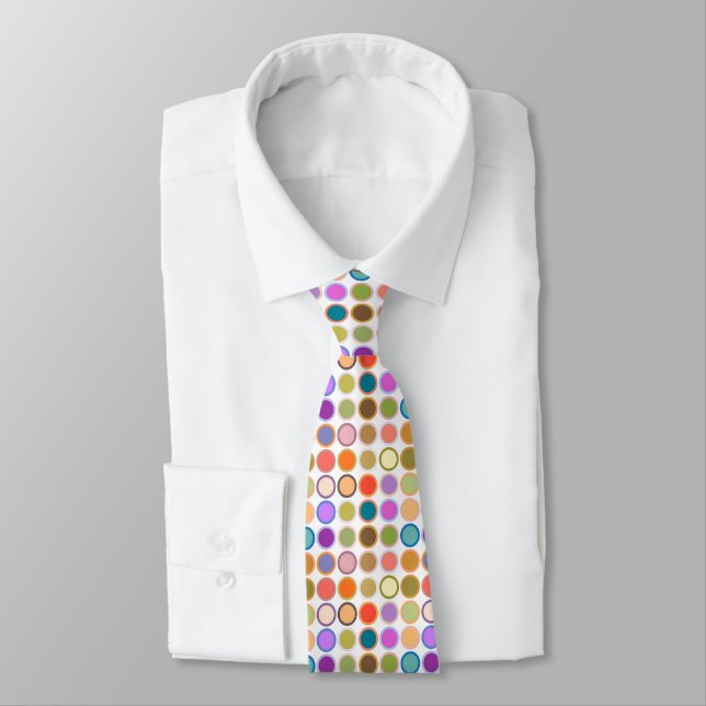 Mid-Century Modern Dots - white with multi Neck Tie (Tied)