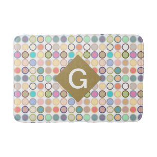 Mid-Century Modern Dots - white with pastels Bathroom Mat