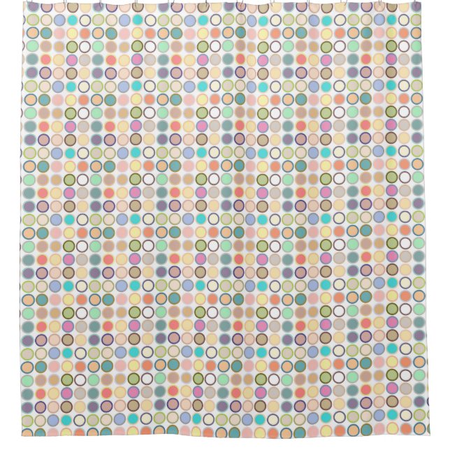 Mid-Century Modern Dots - white with pastels Shower Curtain (Front)