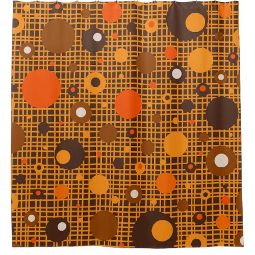 Mid Century Modern Dots Woven Pattern Brown Orange Shower Curtain