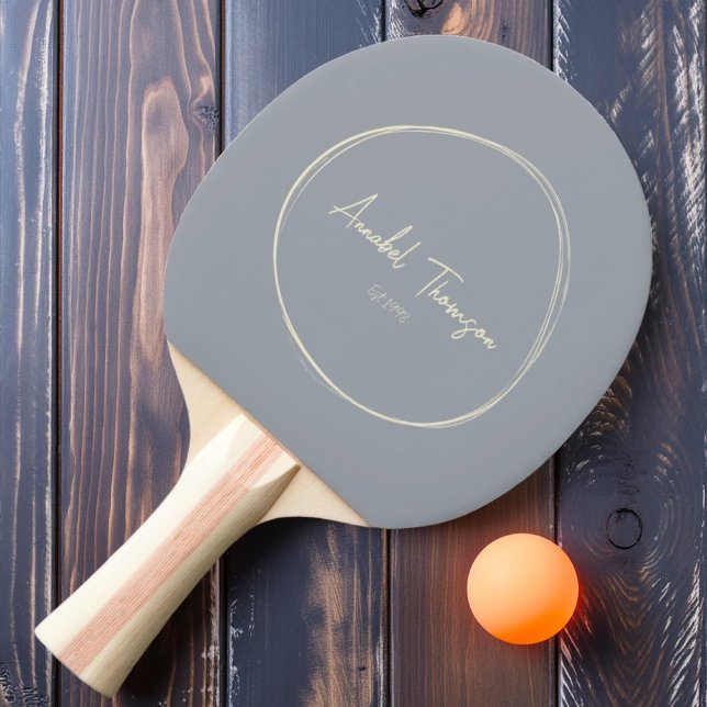 Mid-Century Modern Dove Gray with Name Ping Pong Paddle (Creator Uploaded)