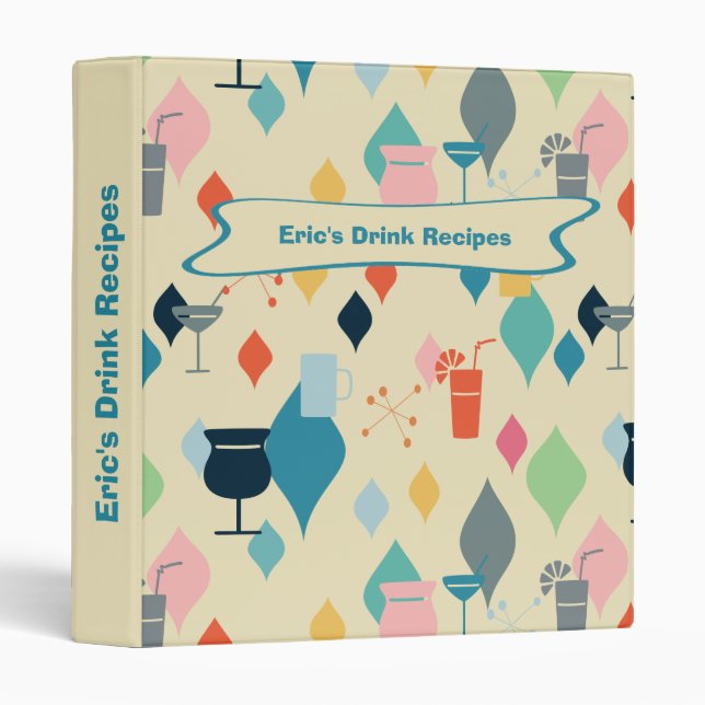Mid Century Modern Drink Recipes 3 Ring Binder (Front/Spine)