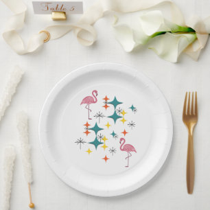 Mid Century Modern Eames Atomic Flamingos Diamonds Paper Plates