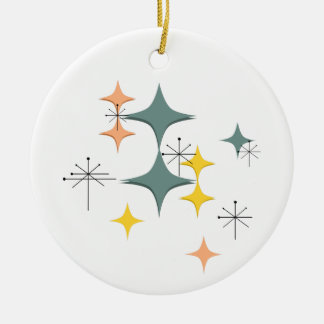 Mid Century Modern Eames Atomic Starbursts Ceramic Ornament