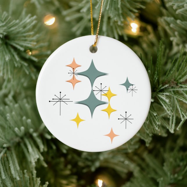 Mid Century Modern Eames Atomic Starbursts Custom  Ceramic Ornament (Tree)