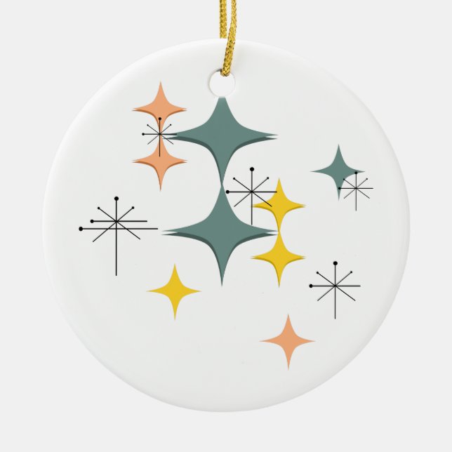 Mid Century Modern Eames Atomic Starbursts Custom Ceramic Ornament (Front)