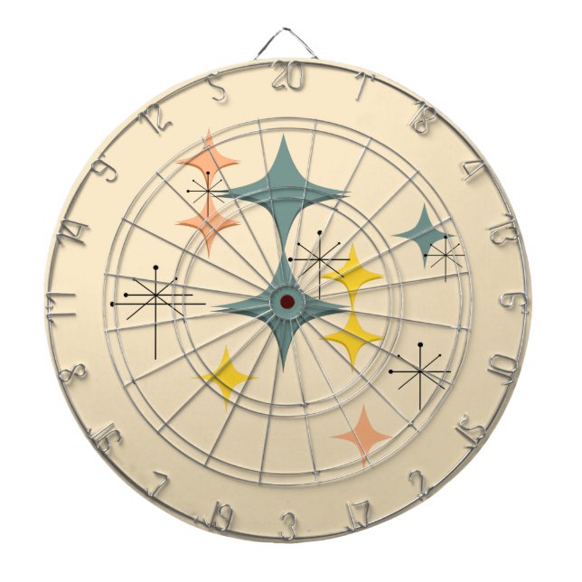 Mid Century Modern Eames Atomic Starbursts Custom Dartboard With Darts (Front)