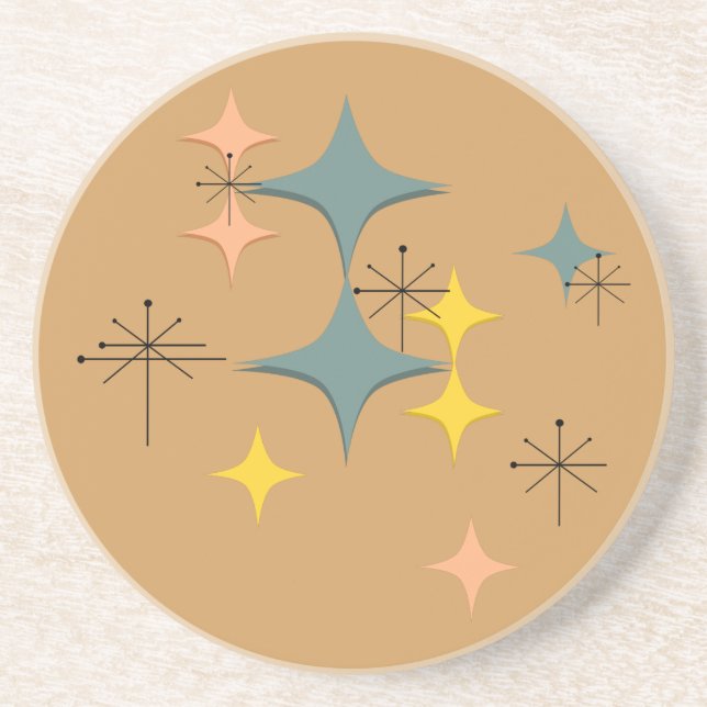 Mid Century Modern Eames Atomic Starbursts Custom Drink Coaster (Front)