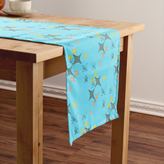 Mid Century Modern Eames Atomic Starbursts Custom Long Table Runner (In Situ)