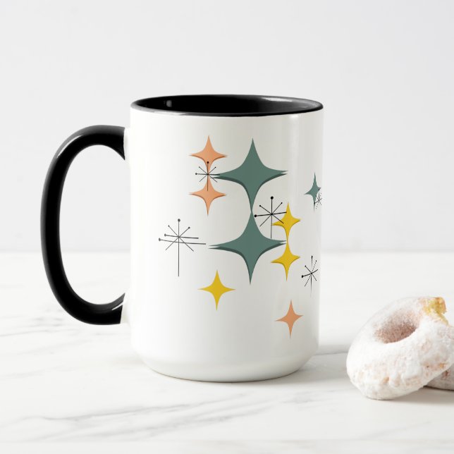 Mid Century Modern Eames Atomic Starbursts Custom Mug (With Donut)