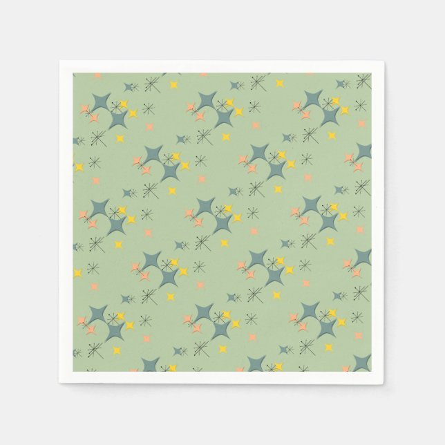 Mid Century Modern Eames Atomic Starbursts Custom Paper Napkins (Front)