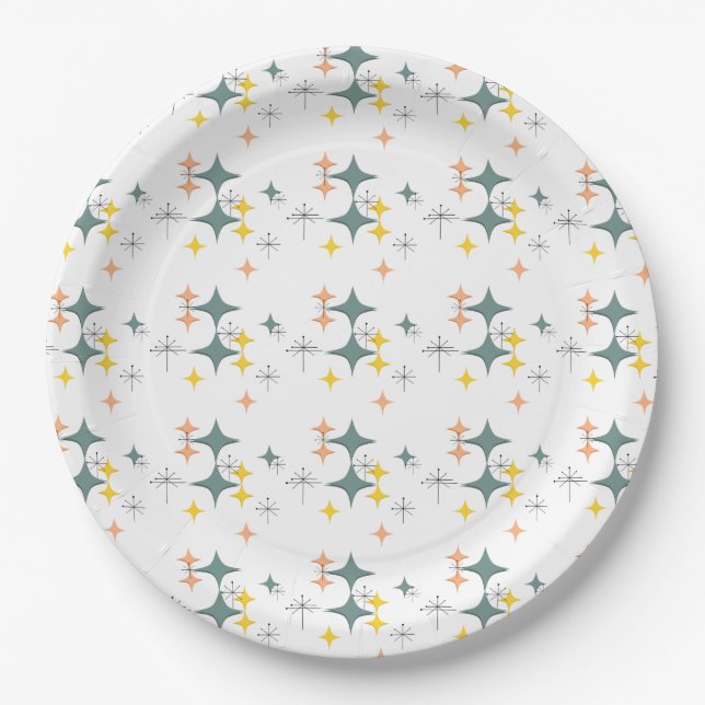 Mid Century Modern Eames Atomic Starbursts Custom Paper Plates (Front)