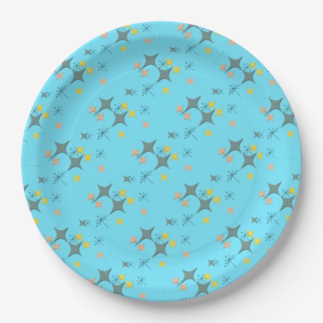 Mid Century Modern Eames Atomic Starbursts Custom Paper Plates (Front)