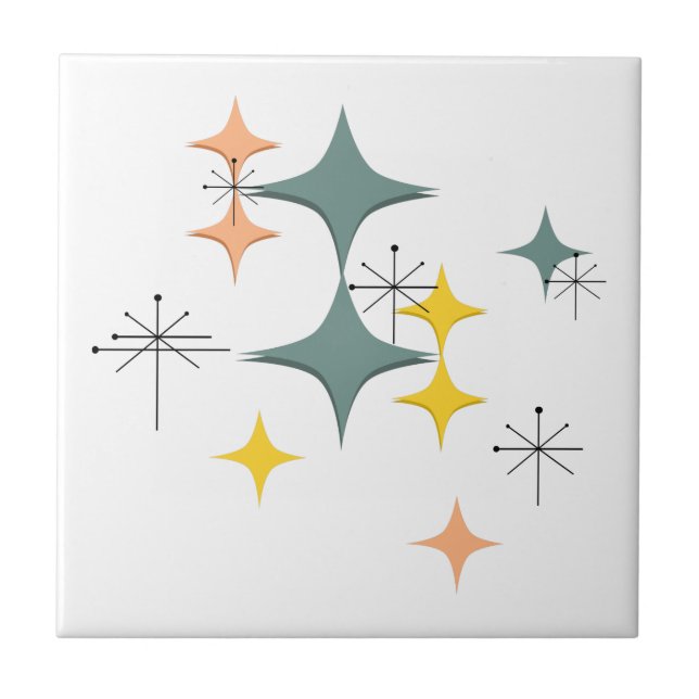 Mid Century Modern Eames Atomic Starbursts Pattern Ceramic Tile (Front)
