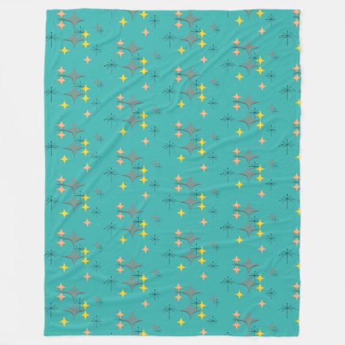 Mid Century Modern Eames Atomic Starbursts Pattern Fleece Blanket