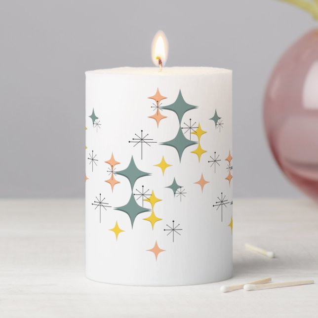 Mid Century Modern Eames Atomic Starbursts  Pillar Candle (In Situ)
