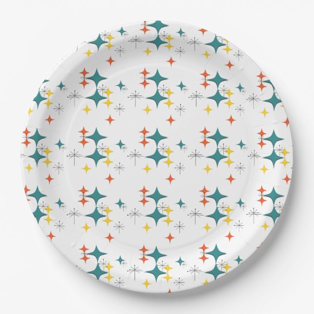 Mid Century Modern Eames Atomic Turquoise Diamonds Paper Plates (Front)