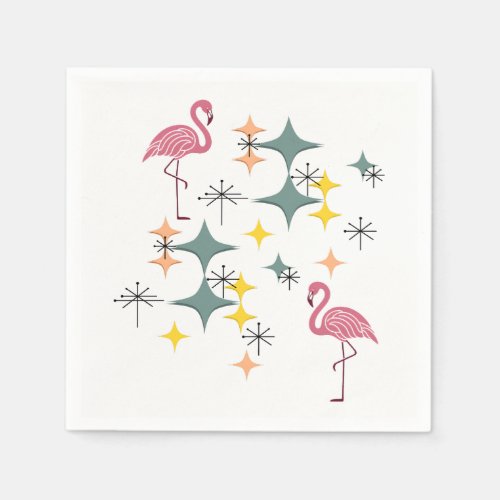 Mid Century Modern Eames Era Starburst Flamingos 1 Napkins