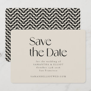 Mid Century Modern Elegant Geometric Black Ecru Save The Date