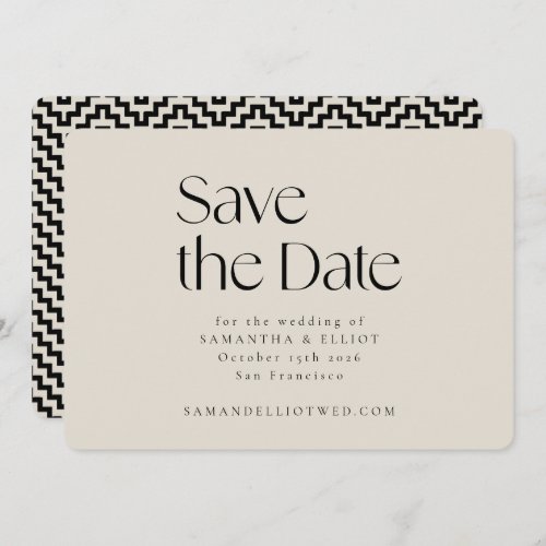 Mid Century Modern Elegant Geometric Black Ecru Save The Date