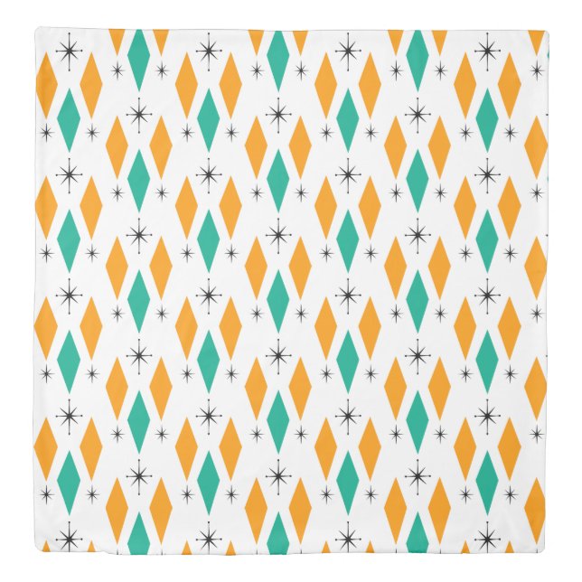 Mid Century Modern Era Diamonds Orange Turquoise Duvet Cover (Front)