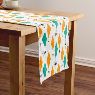 Mid Century Modern Era Diamonds Orange Turquoise Long Table Runner