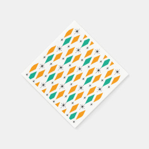 Mid Century Modern Era Diamonds Orange Turquoise Paper Napkins