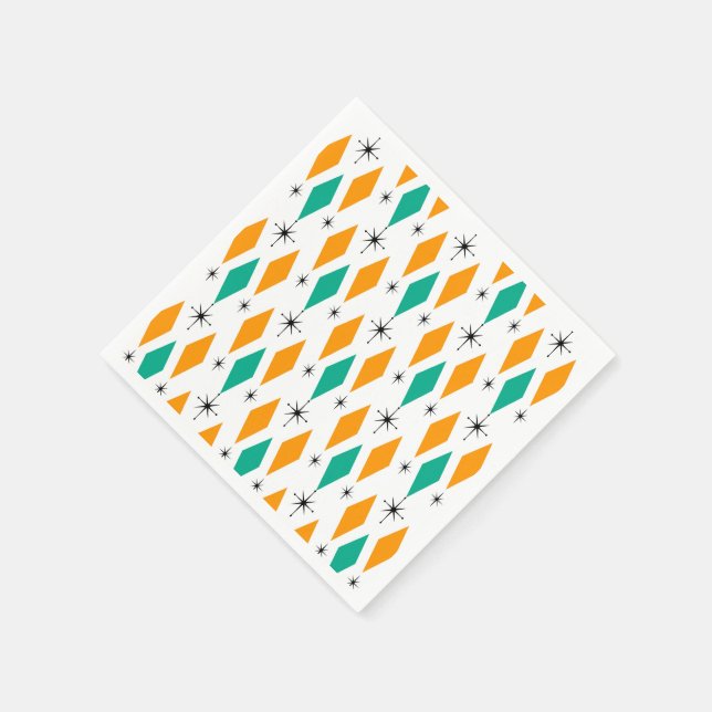 Mid Century Modern Era Diamonds Orange Turquoise Paper Napkins (Corner)