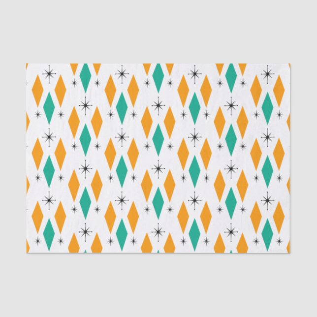 Mid Century Modern Era Diamonds Orange Turquoise Tissue Paper (Front)
