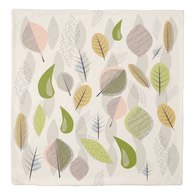 Mid Century Modern Falling Leaves Duvet Cover (Front)