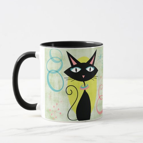 Mid_Century Modern Far Out Atomic Black Cat Mug
