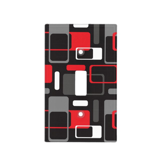 Mid-Century Modern Far Out Black / Gray / Red Light Switch Cover (Front)