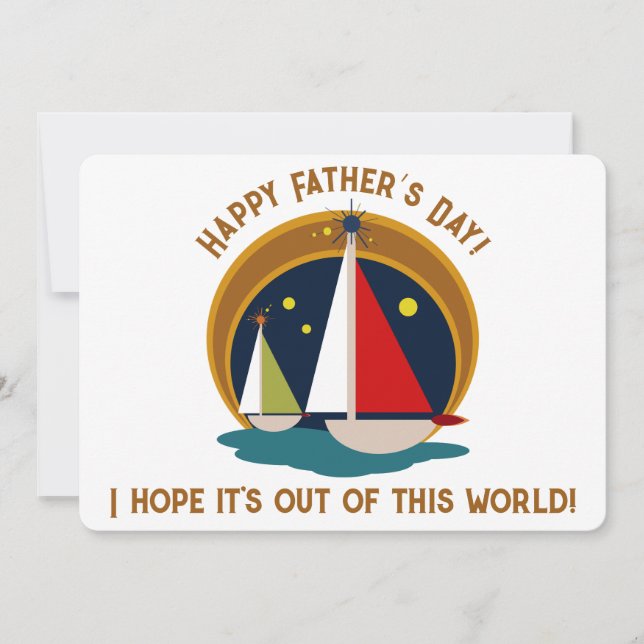 Mid Century Modern Father’s Day Retro Sailboats Holiday Card (Front)