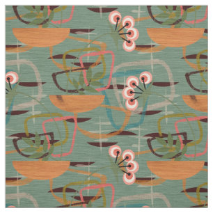 Mid Century Modern Fifties Style Flowers Fabric
