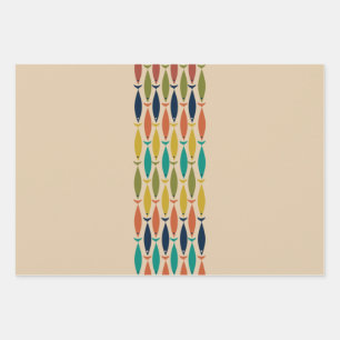 Mid Century Modern Fish and Minimalist Ocean Wave Wrapping Paper Sheets