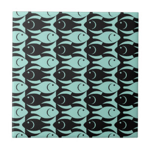 Mid-Century Modern fish, aqua and black Ceramic Tile