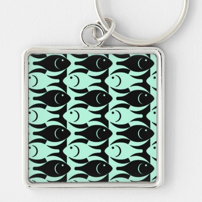 Mid-Century Modern fish, aqua and black Keychain (Front)